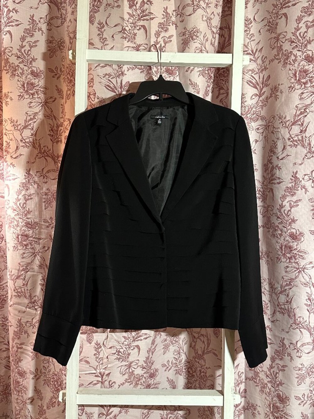 Rafaella Black Ruffle Tiered Blazer Jacket Size 12 Feminine Career Dressy